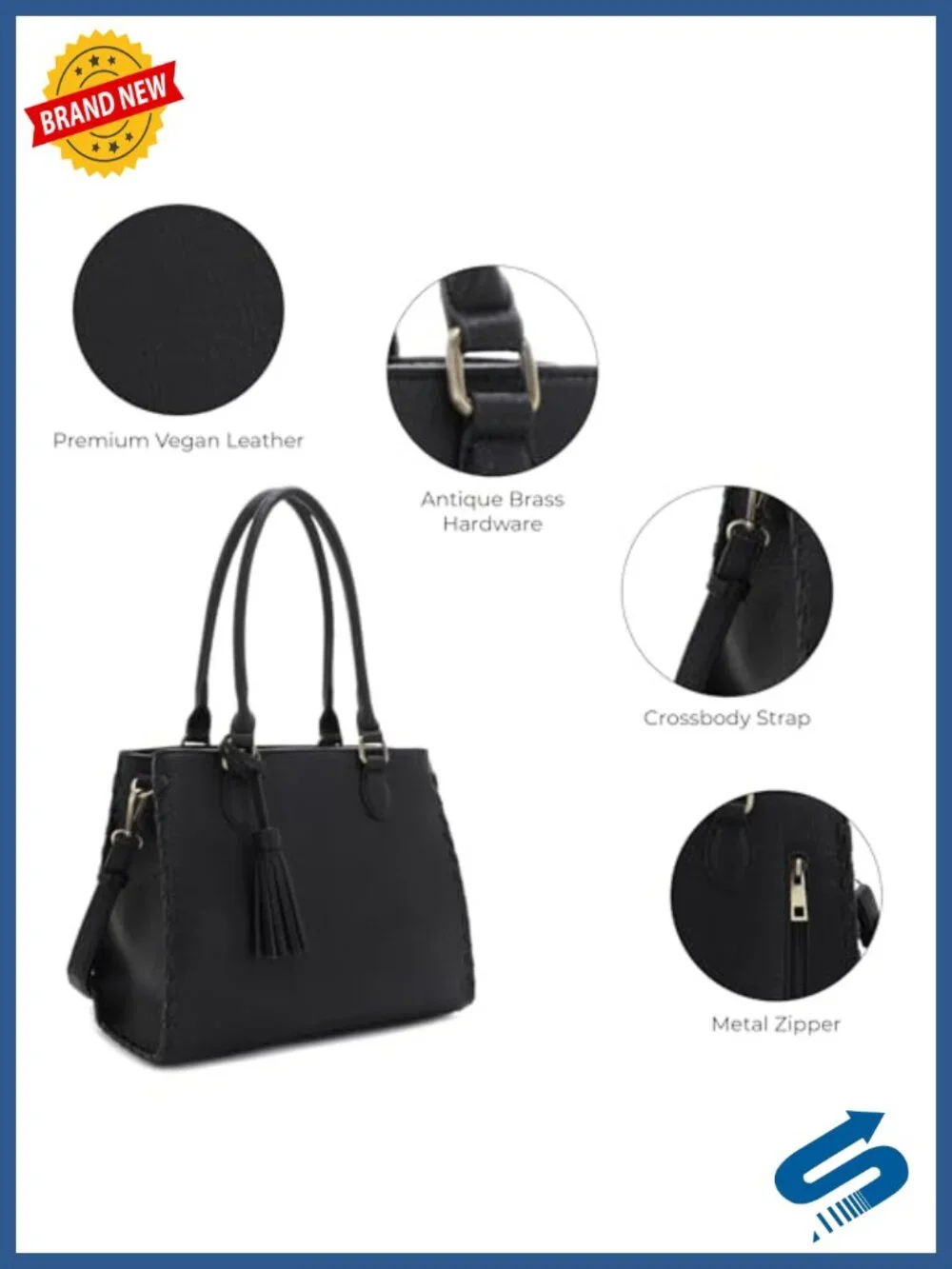 Faux Leather Satchel Crossbody Bag with Tassel Concealed Carry Pocket